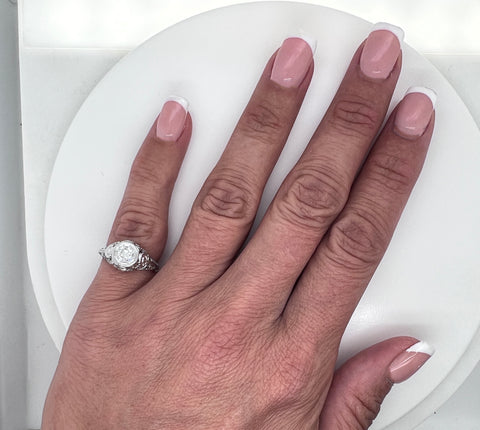 Edwardian .35ct. Diamond Antique Engagement - Fashion Ring 18K White Gold - J37685