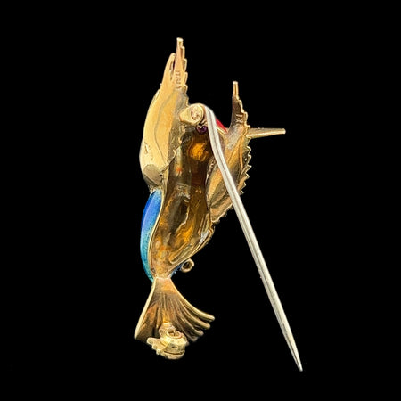 Enamel & .03ct. Pink Sapphire Hummingbird Antique Brooch 18K Yellow Gold - J37810