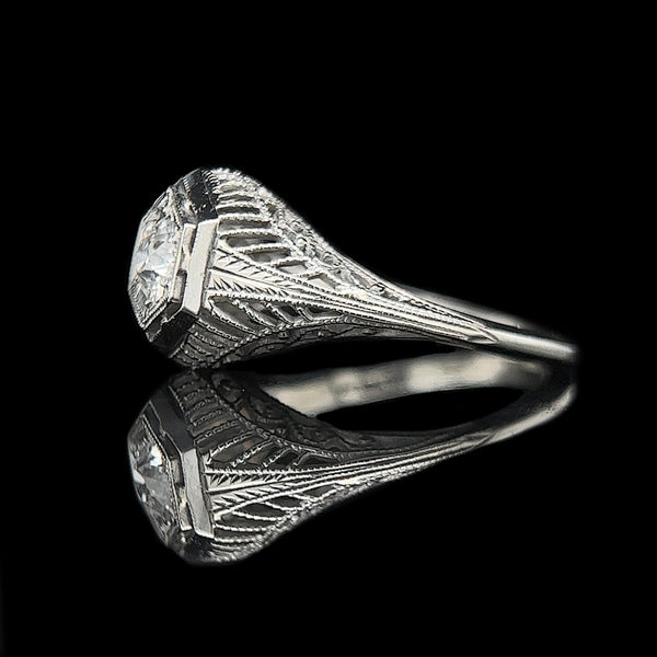 Art Deco .35ct. Diamond & 18K White Gold Antique Engagement - Fashion Ring - J37829