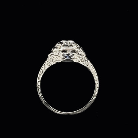 Art Deco .40ct. Diamond & Sapphire Antique Engagement - Fashion Ring 20K White Gold - J37843