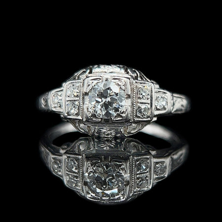 Art Deco .33ct. Diamond Antique Engagement - Fashion Ring 18K White Gold - J37878