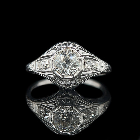 Art Deco .50ct. Diamond & Platinum Antique Engagement - Fashion Ring - J37894