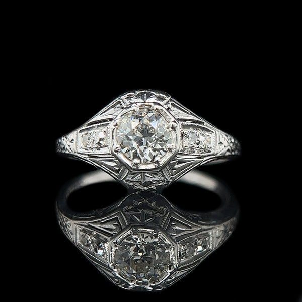 Art Deco .50ct. Diamond & Platinum Antique Engagement - Fashion Ring - J37894