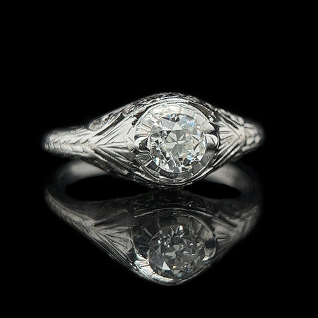 Edwardian .45ct. Diamond Antique Engagement - Fashion Ring White Gold - J37898
