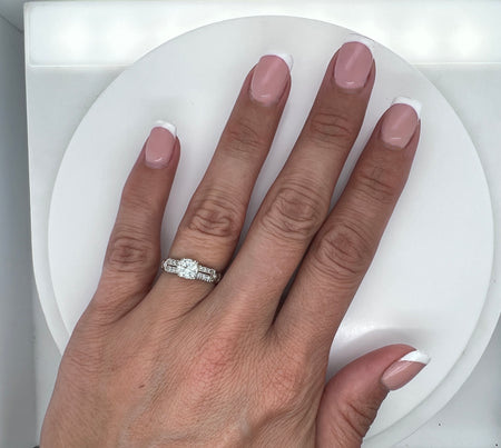 Art Deco .61ct. Diamond Antique Engagement Ring 18K White Gold - J37909