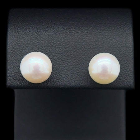 9mm Estate Pearl Stud Earrings Yellow Gold - J37930