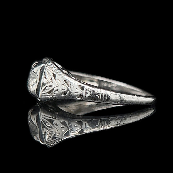 Art Deco .50ct. Diamond Antique Engagement - Fashion Ring 18K White Gold - J37949