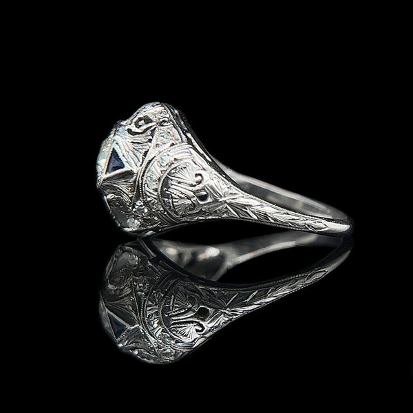 Art Deco .33ct. Diamond & Sapphire Antique Engagement - Fashion Ring Platinum - J37970