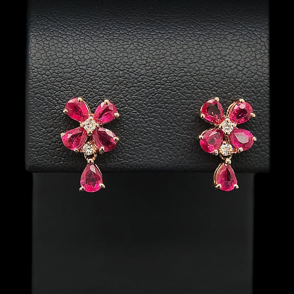 2.50ct. T.W. Ruby & Diamond Vintage Earrings Rose Gold - J37973