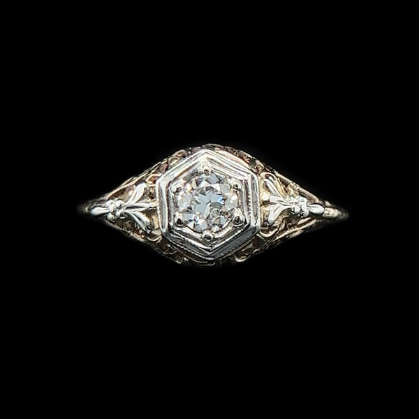 Edwardian .20ct. Diamond Antique Engagement - Fashion Ring Yellow Gold & Platinum - J38006
