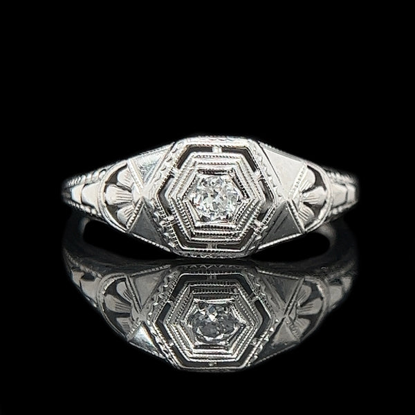 Art Deco .08ct. Diamond Antique Engagement - Fashion Ring 20K White Gold - J38037