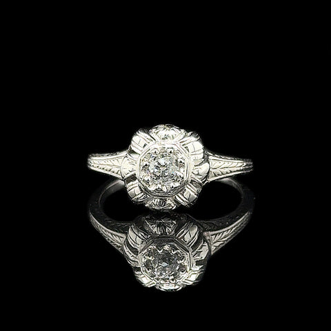 Late Edwardian .17ct. Diamond Antique Engagement - Fashion Ring 18K White Gold - J38061