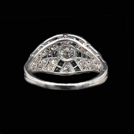Art Deco .33ct. Diamond & Sapphire Antique Engagement - Wedding - Fashion Ring Platinum - J38063