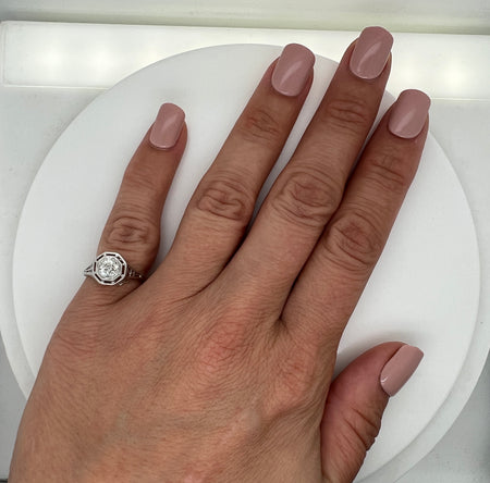 Art Deco .50ct. Diamond Antique Engagement - Fashion Ring White Gold - J38084