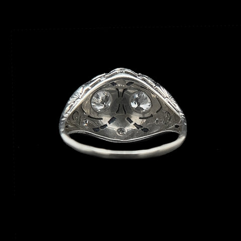 Art Deco .50ct. T.W. Diamond & Sapphire Antique Engagement - Fashion Ring 18K White Gold - J39064