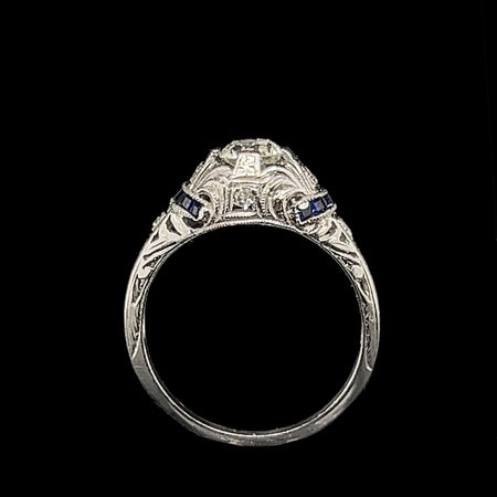 Art Deco .40ct. Diamond & Sapphire Antique Engagement - Fashion Ring Platinum - J39085