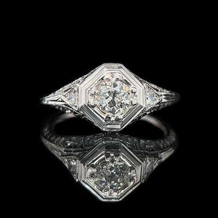 Art Deco .42ct. Diamond Antique Engagement - Fashion Ring 18K White Gold - J39162