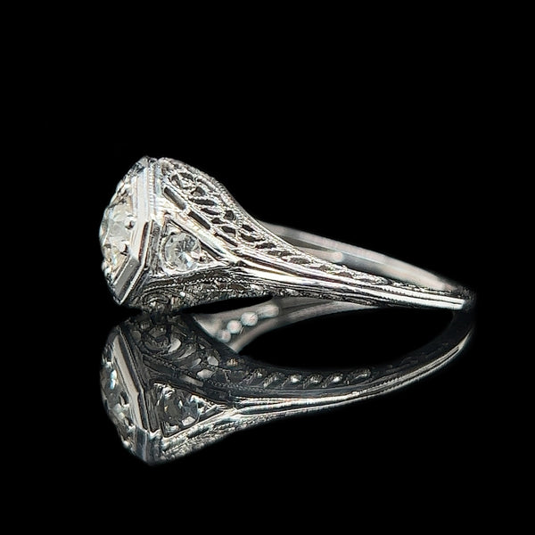 Art Deco .42ct. Diamond Antique Engagement - Fashion Ring 18K White Gold - J39162