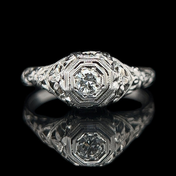 Edwardian .18ct. Diamond Antique Engagement - Fashion Ring 18K White Gold - Bud & Blossom ML - J39164