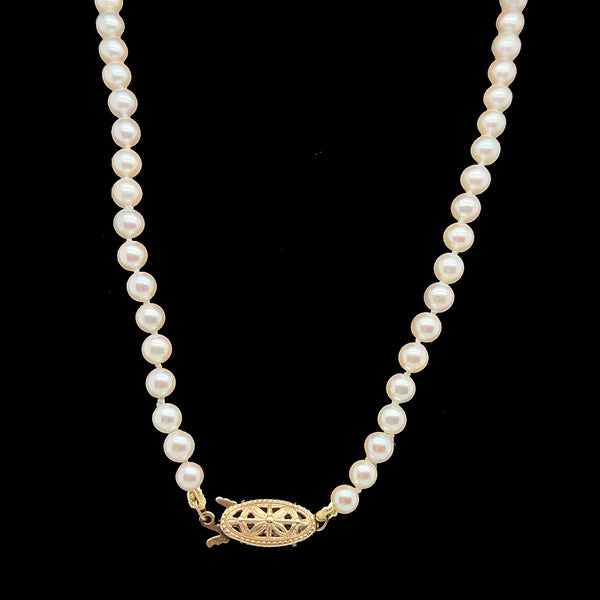 Vintage 4mm-7.3mm Akoya Cultured Pearl Necklace Yellow Gold - J39168