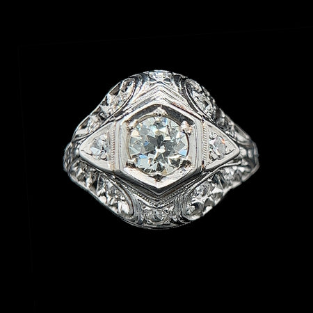 Edwardian .50ct. Diamond Antique Engagement - Fashion Ring Platinum - J39173