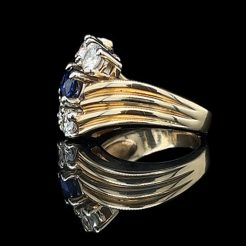 .60ct. Sapphire & 1.00ct. T.W. Diamond Vintage Engagement - Fashion Ring Yellow Gold - J39204