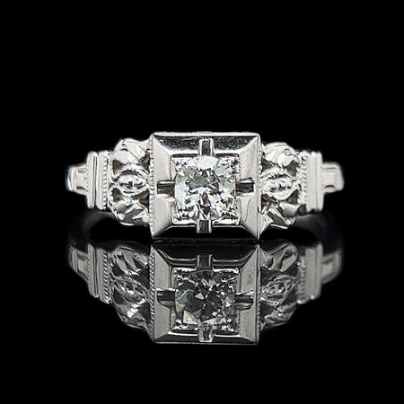 Art Deco .20ct. Diamond Antique Engagement - Fashion Ring 18K White Gold - J39213