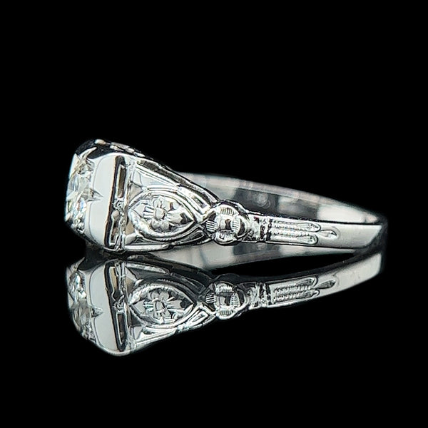 Art Deco .20ct. Diamond Antique Engagement - Fashion Ring 18K White Gold - J39286