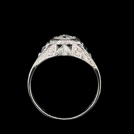 Art Deco .40ct. Diamond & Sapphire Antique Engagement - Fashion Ring 18K White Gold Belais - J39307