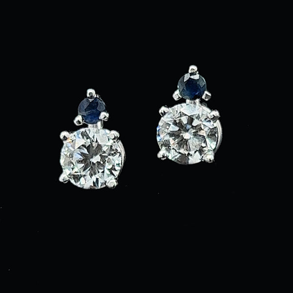 Estate, Earrings, Stud Earrings, Diamond, Sapphire, 14K White Gold