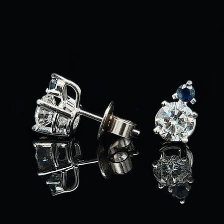 Estate, Earrings, Stud Earrings, Diamond, Sapphire, 14K White Gold