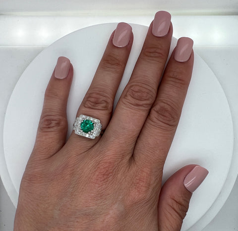 Vintage, Engagement Ring, Wedding Ring, Emerald, Diamond, Platinum