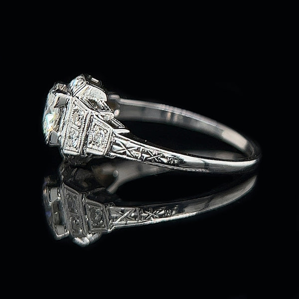 Art Deco, Antique, Vintage, Engagement Ring, Wedding Ring, Diamond, 18K White Gold