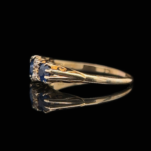 Edwardian 1.00ct. T.W. Sapphire & Diamond Antique Engagement - Fashion Ring Yellow Gold - J40196
