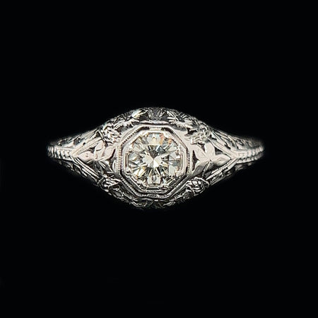 Edwardian .35ct. Diamond Antique Engagement - Fashion Ring Belais 18K White Gold - J40197