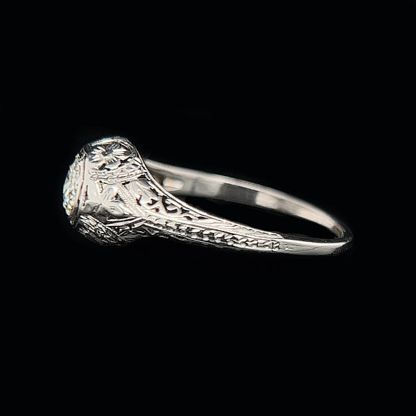 Edwardian .35ct. Diamond Antique Engagement - Fashion Ring Belais 18K White Gold - J40197