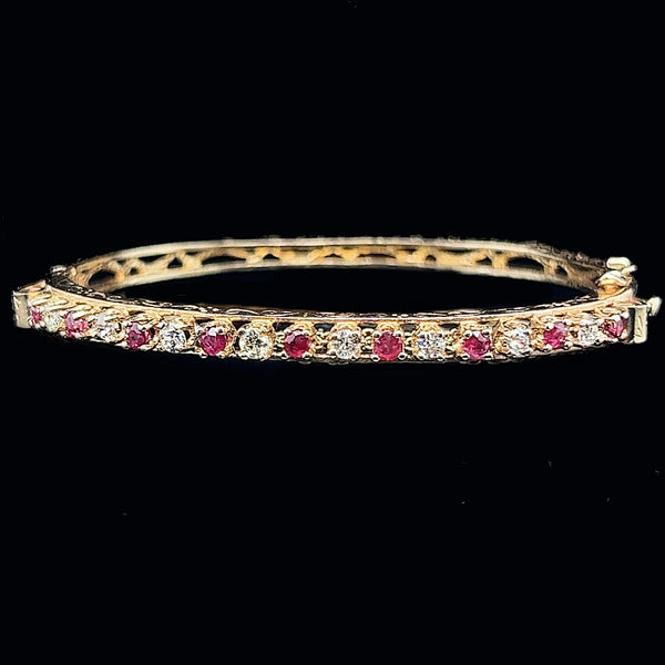 Vintage, Bangle Bracelet, Ruby, Diamond, 14K Yellow Gold