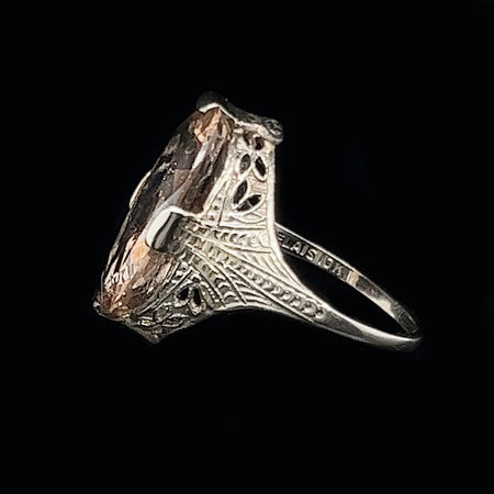 Art Deco 8.00ct. Topaz Antique Wedding - Fashion Ring Belais White Gold - J40201
