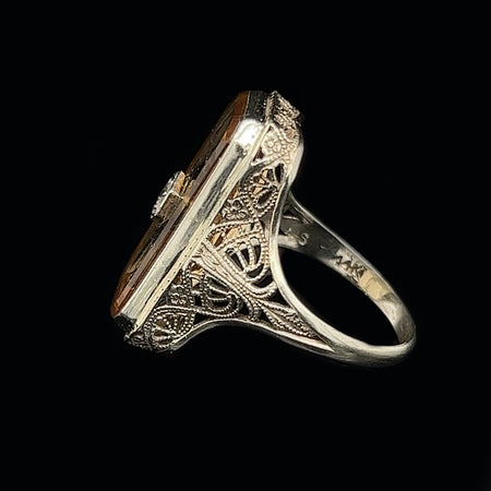 Edwardian 7.00ct. Citrine Antique Wedding - Fashion Ring Belais White Gold - J40202