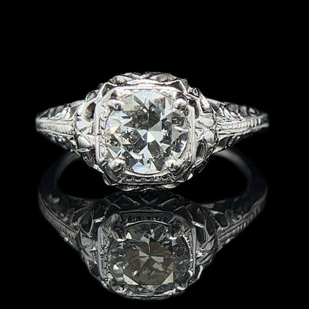 Art Deco .75ct. Diamond Antique Engagement - Fashion Ring 18K White Gold - J40214