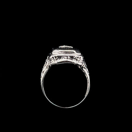 Art Deco Onyx & Diamond Antique Wedding - Fashion Ring White Gold - J40215