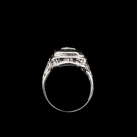 Art Deco Onyx & Diamond Antique Wedding - Fashion Ring White Gold - J40215