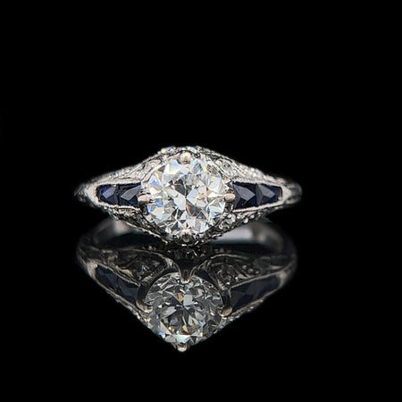 Art Deco 1.08ct. Diamond & Sapphire Engagement - Fashion Ring Platinum - J40216