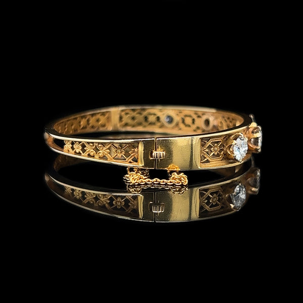 Edwardian, Antique, Vintage, Bangle Bracelet, 14K Yellow Gold, Diamond