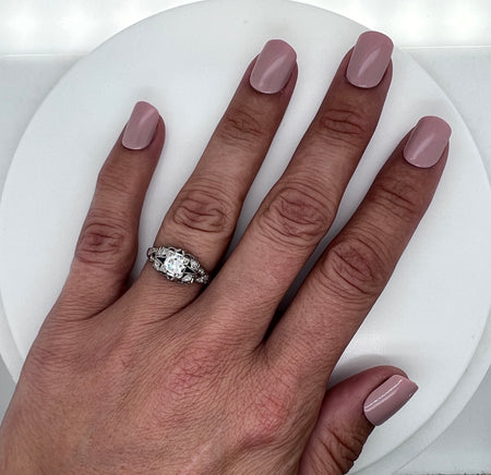 Edwardian .55ct. Diamond & Sapphire Antique Engagement - Fashion Ring Platinum - J40229