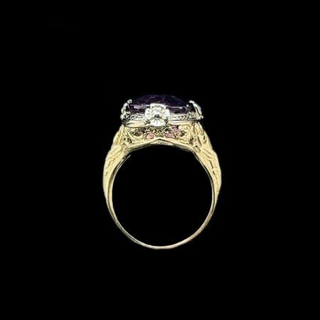 Art Nouveau 7.00ct. Amethyst Antique Wedding - Fashion Ring Yellow & White Gold - J40240