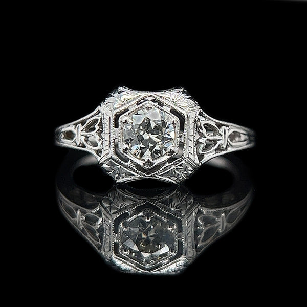 Art Deco .38ct. Diamond Antique Engagement - Fashion Ring 18K White Gold - J40243