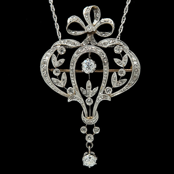 Edwardian 1.00ct. T.W. Diamond Antique Necklace Platinum & 18K Yellow Gold - J40244
