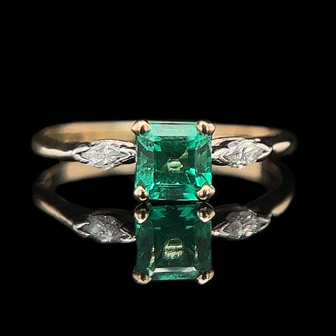 .65ct. Emerald & Diamond Estate Engagement - Fashion Ring Yellow & White Gold - J40246