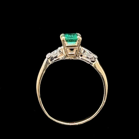 .65ct. Emerald & Diamond Estate Engagement - Fashion Ring Yellow & White Gold - J40246